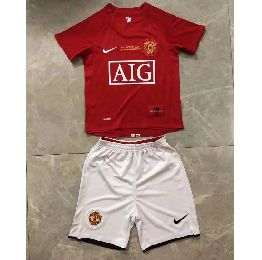 2007-08 Manchester United Retro Kids Home Soccer Shirt With Shorts